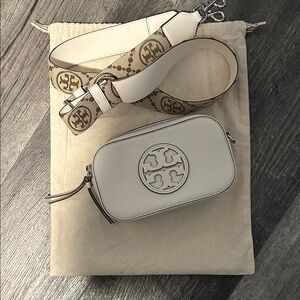 Tory Burch Cream Crossbody Bag with Tan Strap
